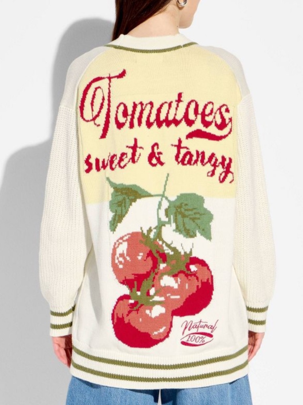 Women's Tomato Graphic Cardigan Sweater - Cream